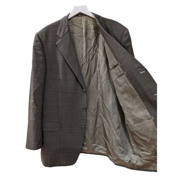 Ermenegildo Zegna x Neiman Marcus Plaid Taupe Wool Three Button Blazer Sz 46 US - Picture 3 of 7